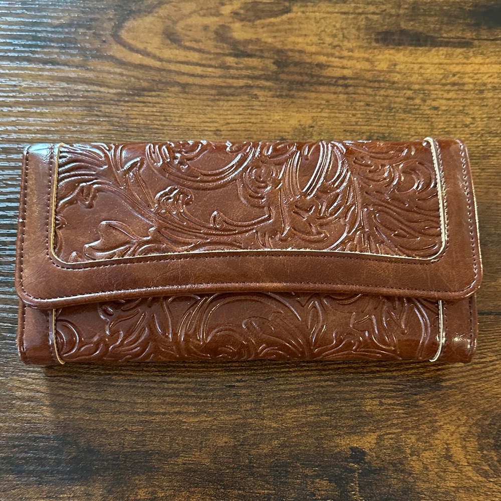 Floral Embossed Leather Wallet